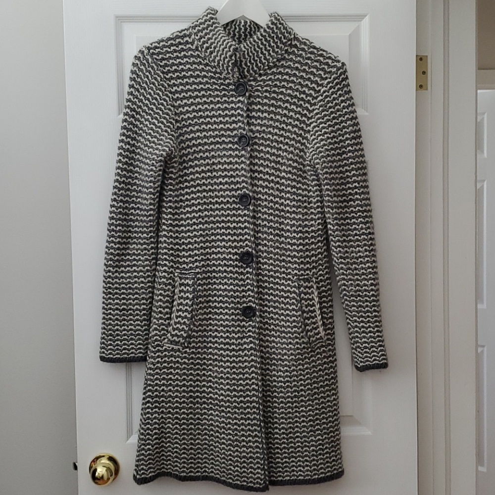 White and Gray Midi Coat
